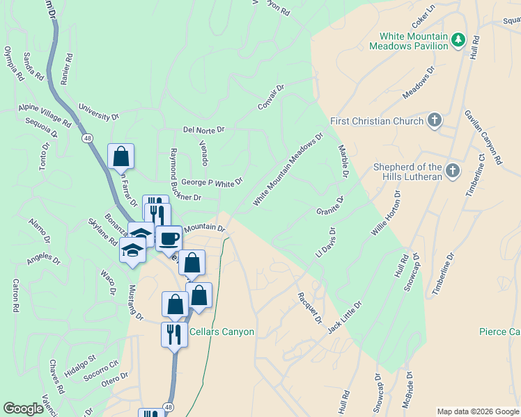 map of restaurants, bars, coffee shops, grocery stores, and more near 109 Slate Court in Ruidoso