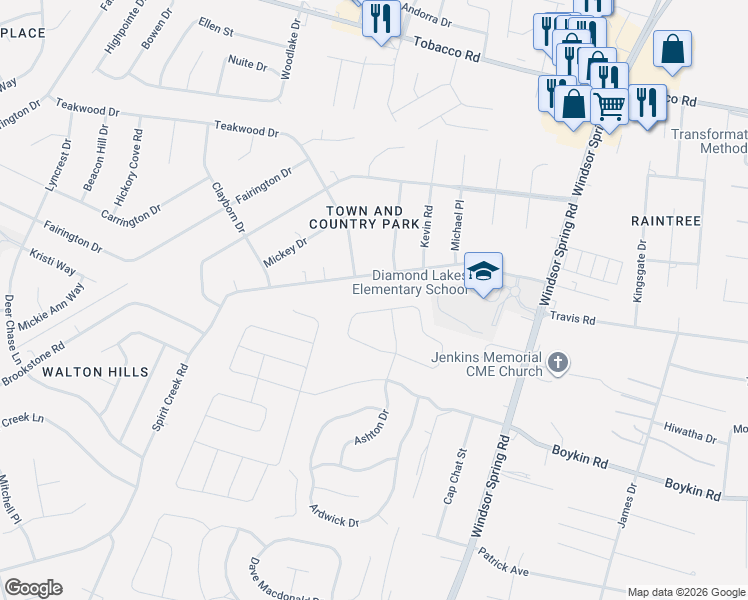 map of restaurants, bars, coffee shops, grocery stores, and more near 2552 Spirit Creek Road in Hephzibah