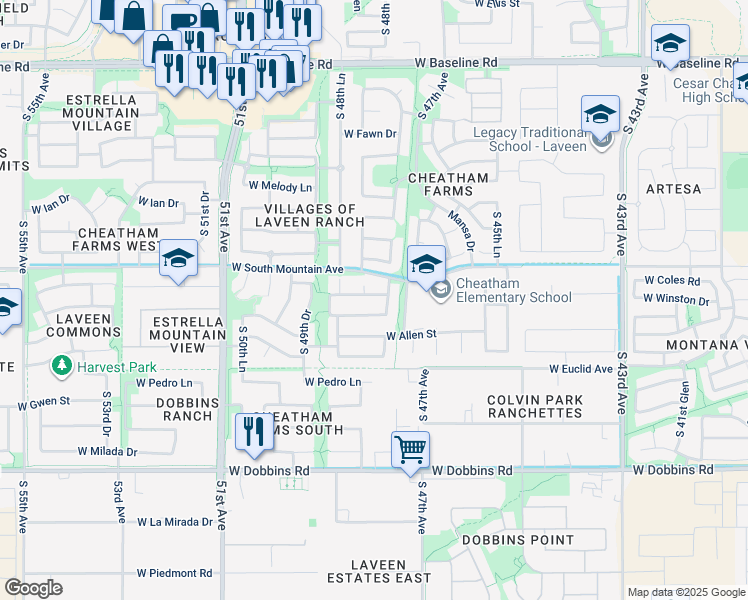 map of restaurants, bars, coffee shops, grocery stores, and more near 4733 West Caldwell Street in Phoenix