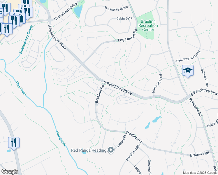 map of restaurants, bars, coffee shops, grocery stores, and more near 208 Riviera Court in Peachtree City