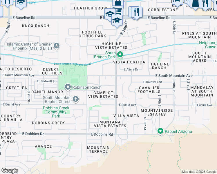 map of restaurants, bars, coffee shops, grocery stores, and more near 1531 East Winston Drive in Phoenix