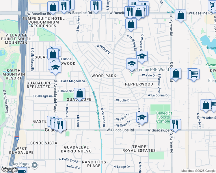 map of restaurants, bars, coffee shops, grocery stores, and more near 1015 West Apollo Avenue in Tempe