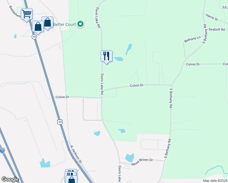 map of restaurants, bars, coffee shops, grocery stores, and more near 340 Colvin Drive in Locust Grove