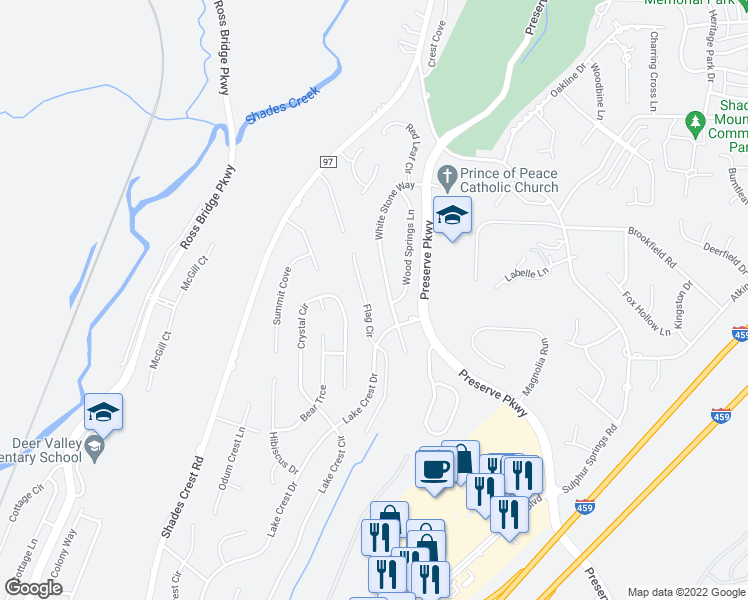 map of restaurants, bars, coffee shops, grocery stores, and more near 704 Flag Circle in Birmingham