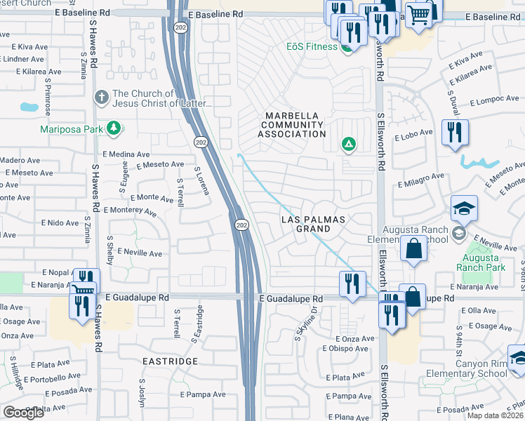 map of restaurants, bars, coffee shops, grocery stores, and more near East Las Palmas Grand in Mesa