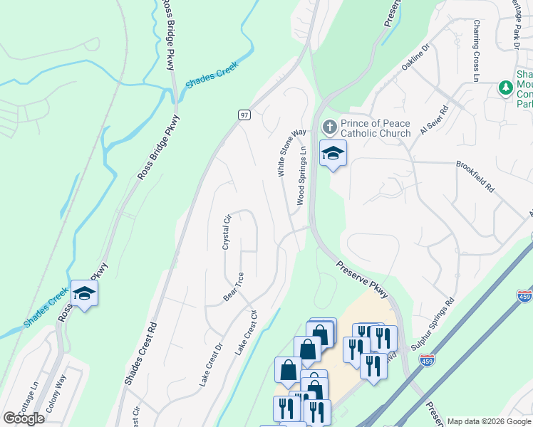map of restaurants, bars, coffee shops, grocery stores, and more near 704 Flag Circle in Birmingham