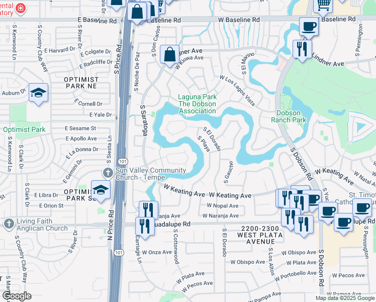 map of restaurants, bars, coffee shops, grocery stores, and more near 2514 West Monte Avenue in Mesa
