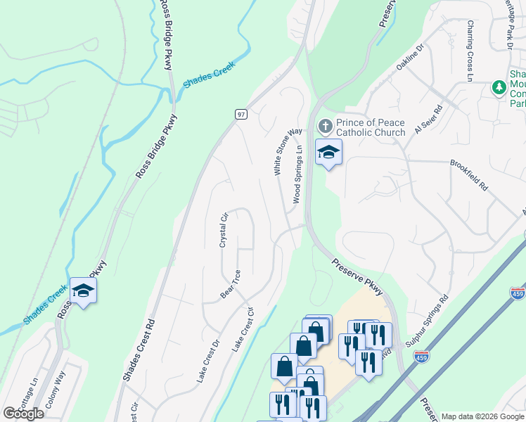 map of restaurants, bars, coffee shops, grocery stores, and more near 704 Flag Circle in Birmingham