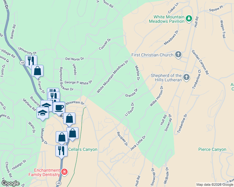 map of restaurants, bars, coffee shops, grocery stores, and more near 117 Granite Drive in Ruidoso