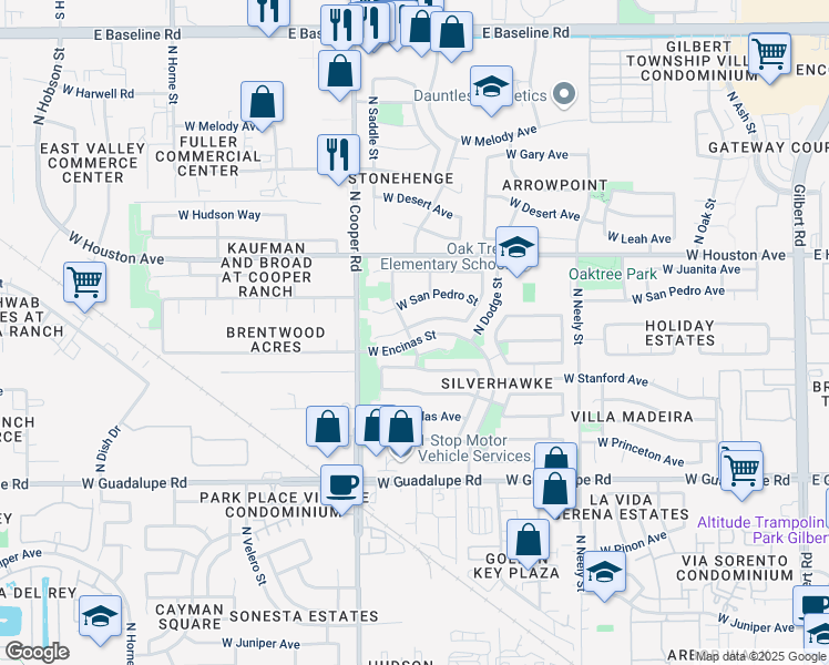 map of restaurants, bars, coffee shops, grocery stores, and more near 723 West San Angelo in Gilbert
