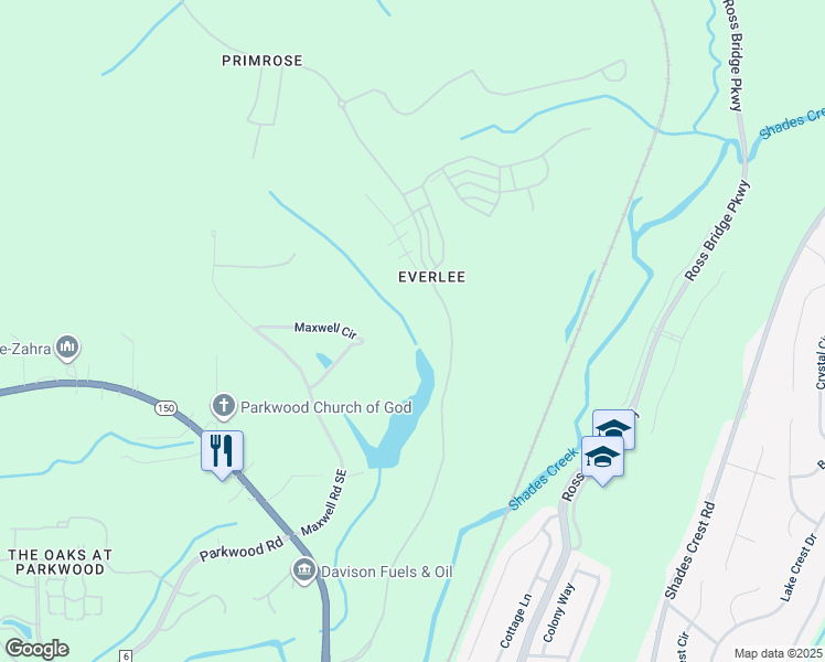 map of restaurants, bars, coffee shops, grocery stores, and more near 130 Maxwell Circle in Bessemer