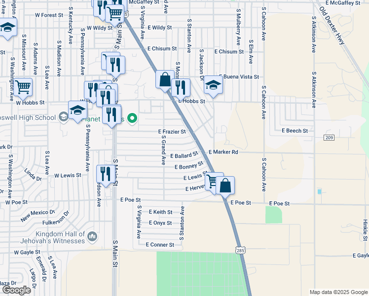 map of restaurants, bars, coffee shops, grocery stores, and more near 318 East Church Street in Roswell