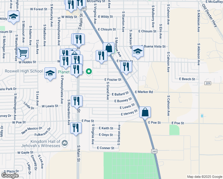 map of restaurants, bars, coffee shops, grocery stores, and more near 303 East Ballard Street in Roswell