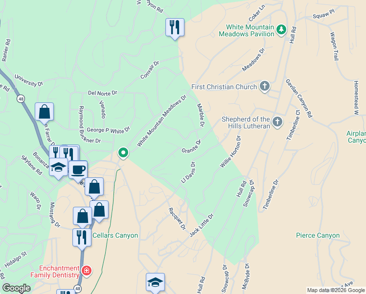 map of restaurants, bars, coffee shops, grocery stores, and more near 201 Granite Drive in Ruidoso