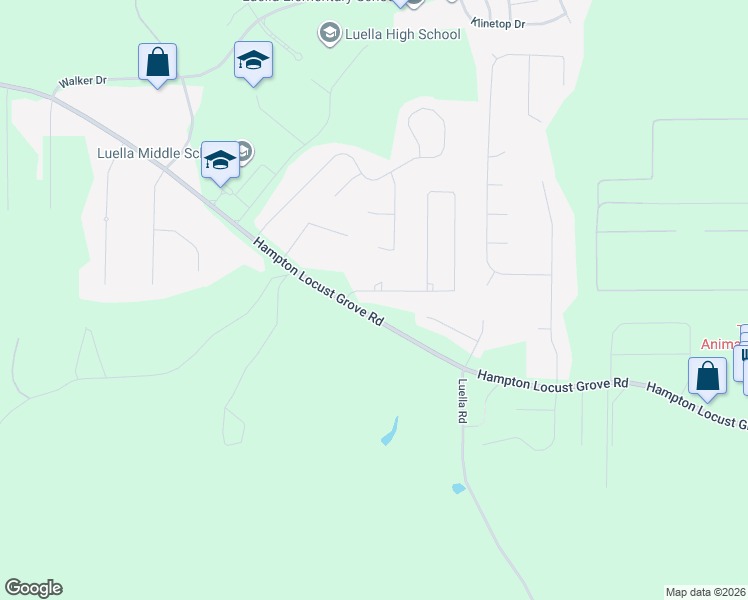 map of restaurants, bars, coffee shops, grocery stores, and more near 108 Westin Park Drive in Locust Grove