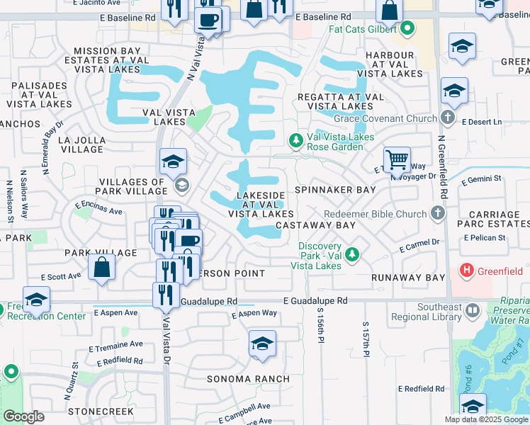 map of restaurants, bars, coffee shops, grocery stores, and more near 1902 East Willow Tree Court in Gilbert