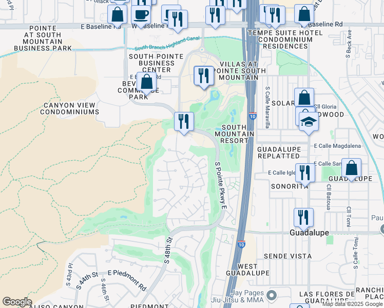 map of restaurants, bars, coffee shops, grocery stores, and more near 8601 South 48th Street in Phoenix