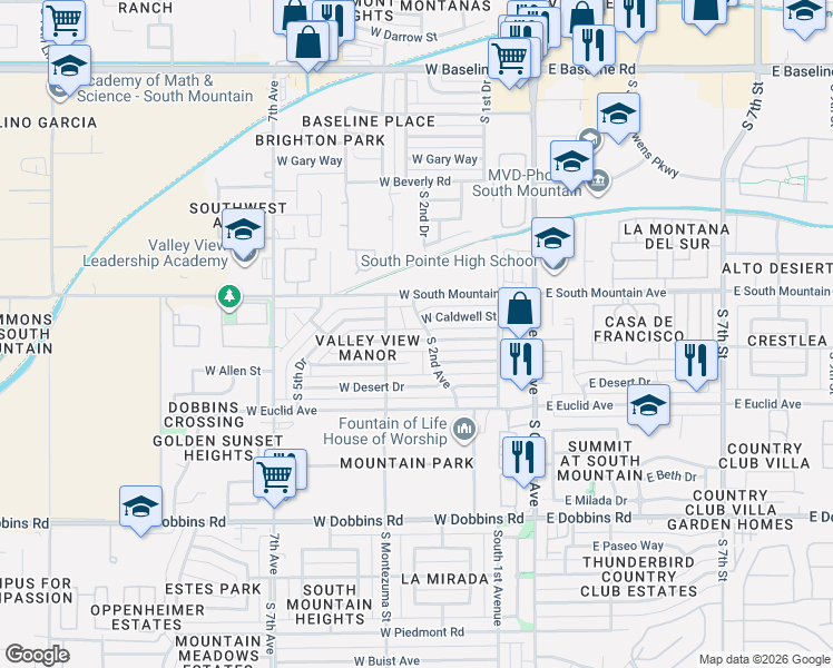 map of restaurants, bars, coffee shops, grocery stores, and more near 228 West Winston Drive in Phoenix