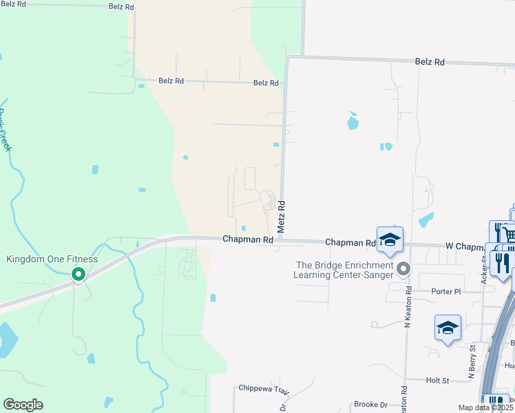 map of restaurants, bars, coffee shops, grocery stores, and more near 3926 Fm 455 West in Sanger