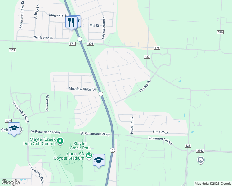 map of restaurants, bars, coffee shops, grocery stores, and more near 1529-1577 North Powell Parkway in Anna