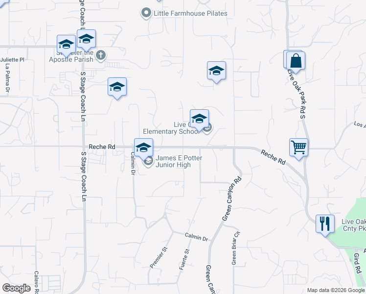 map of restaurants, bars, coffee shops, grocery stores, and more near 2535 Fallbrook Street in Fallbrook