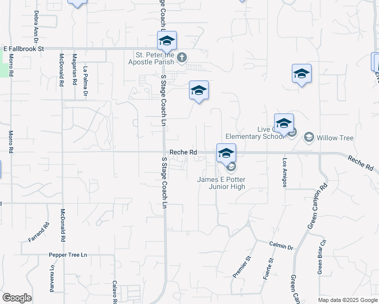 map of restaurants, bars, coffee shops, grocery stores, and more near Vista Valle Camino in Fallbrook