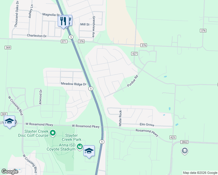 map of restaurants, bars, coffee shops, grocery stores, and more near 2112 Basil Avenue in Anna