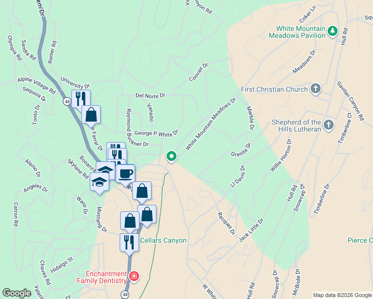 map of restaurants, bars, coffee shops, grocery stores, and more near 109 Slate Court in Ruidoso