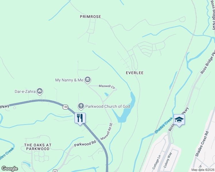 map of restaurants, bars, coffee shops, grocery stores, and more near 198 Maxwell Circle in Bessemer