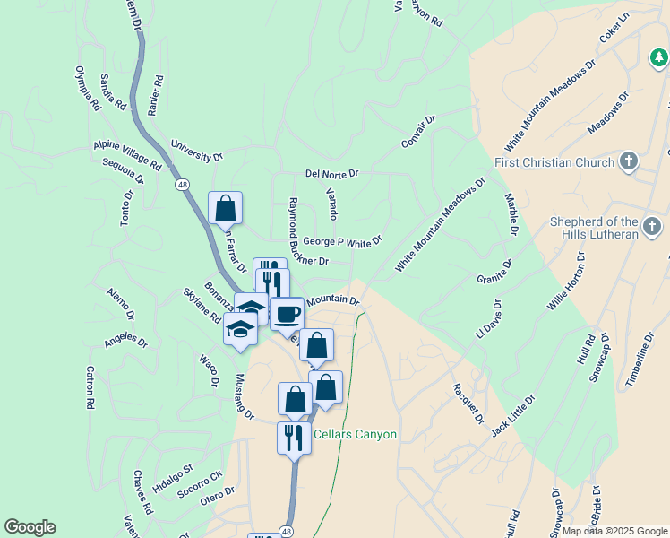 map of restaurants, bars, coffee shops, grocery stores, and more near 106 Ike Wingfield Drive in Ruidoso