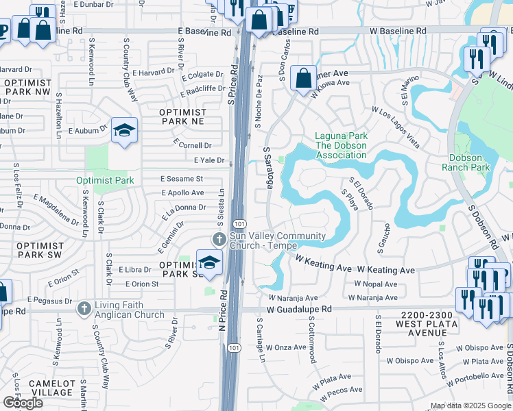 map of restaurants, bars, coffee shops, grocery stores, and more near 2718 West Meseto Circle in Mesa