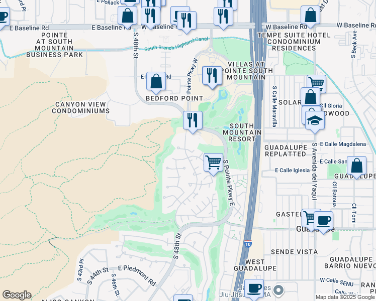 map of restaurants, bars, coffee shops, grocery stores, and more near 8601 South 48th Street in Phoenix