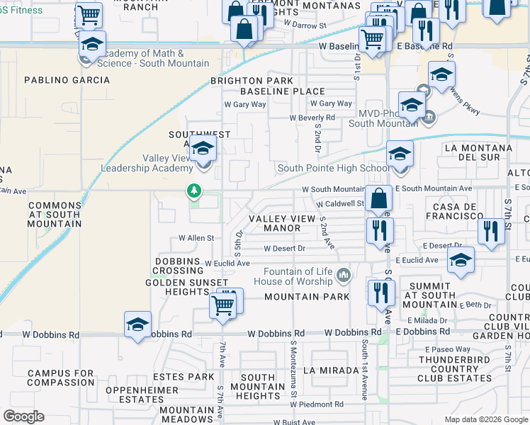 map of restaurants, bars, coffee shops, grocery stores, and more near 324 West Winston Drive in Phoenix