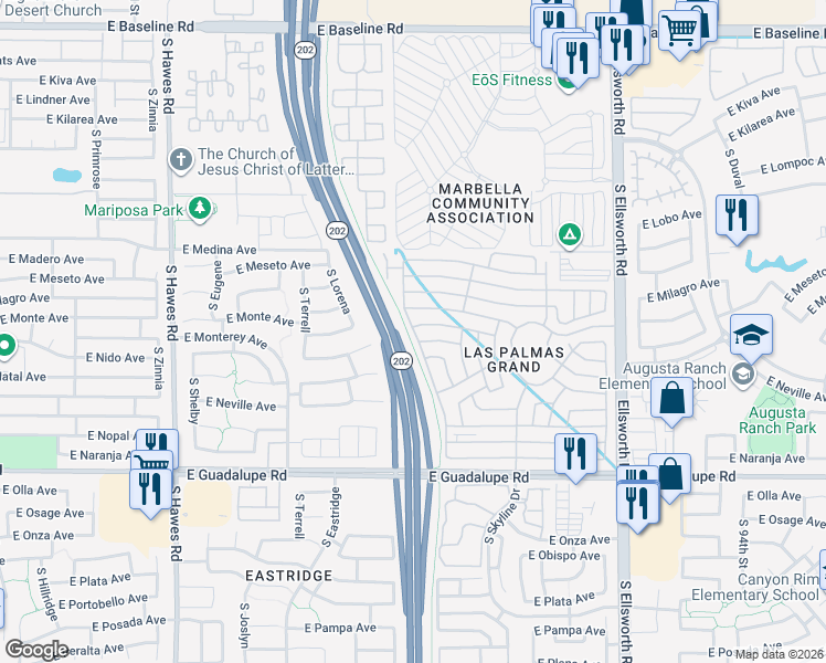 map of restaurants, bars, coffee shops, grocery stores, and more near East Las Palmas Grand in Mesa