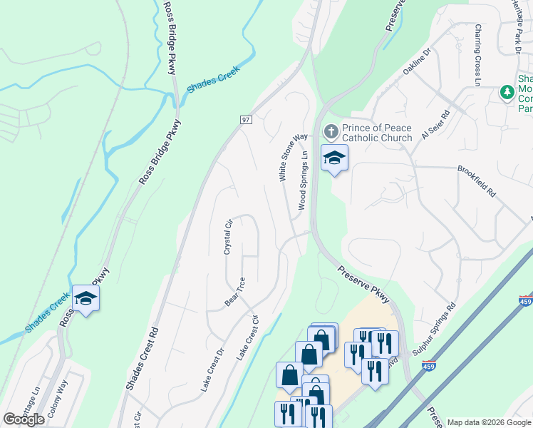 map of restaurants, bars, coffee shops, grocery stores, and more near 704 Flag Circle in Birmingham