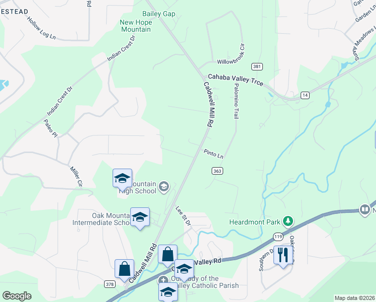map of restaurants, bars, coffee shops, grocery stores, and more near 4926 Appaloosa Trail in Birmingham