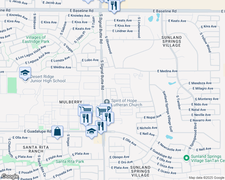 map of restaurants, bars, coffee shops, grocery stores, and more near Unnamed Road in Mesa
