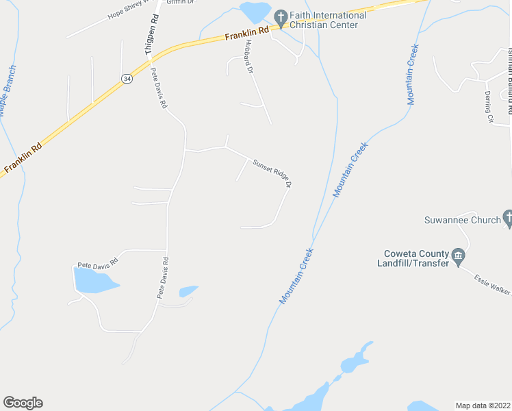 map of restaurants, bars, coffee shops, grocery stores, and more near 372 Sunset Ridge Drive in Newnan