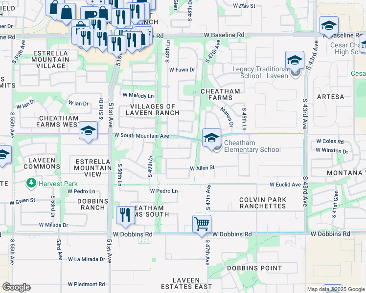 map of restaurants, bars, coffee shops, grocery stores, and more near 4733 West Caldwell Street in Phoenix