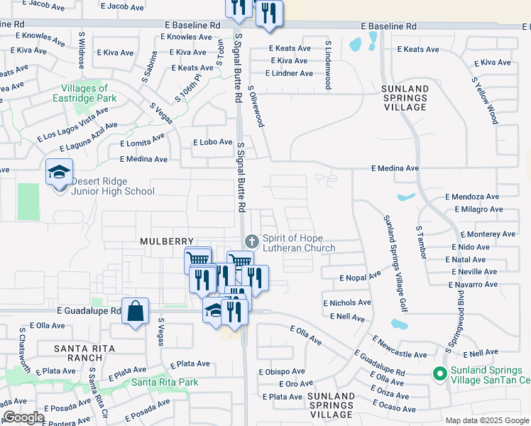 map of restaurants, bars, coffee shops, grocery stores, and more near Unnamed Road in Mesa