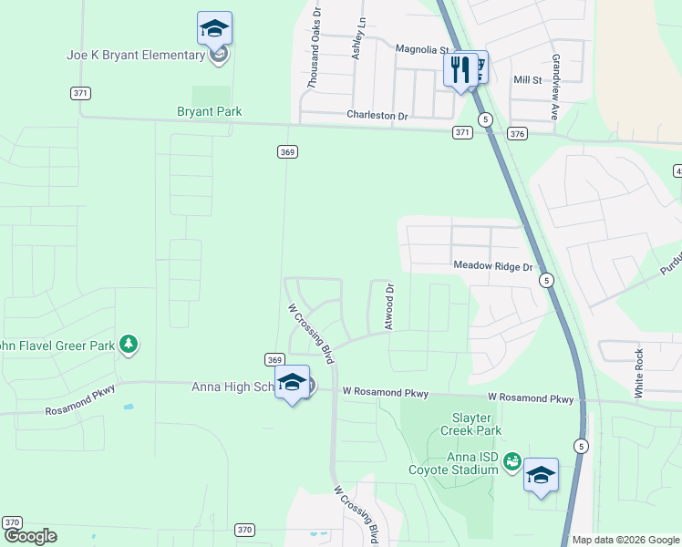 map of restaurants, bars, coffee shops, grocery stores, and more near in Anna