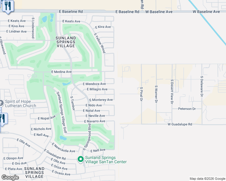 map of restaurants, bars, coffee shops, grocery stores, and more near 11536 East Monte Avenue in Mesa