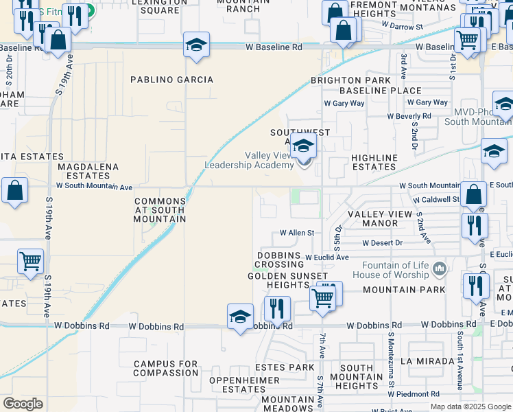 map of restaurants, bars, coffee shops, grocery stores, and more near 805 West South Mountain Avenue in Phoenix