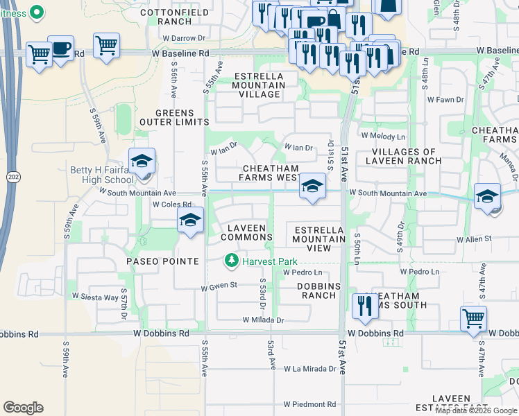 map of restaurants, bars, coffee shops, grocery stores, and more near 5332 West Winston Drive in Phoenix