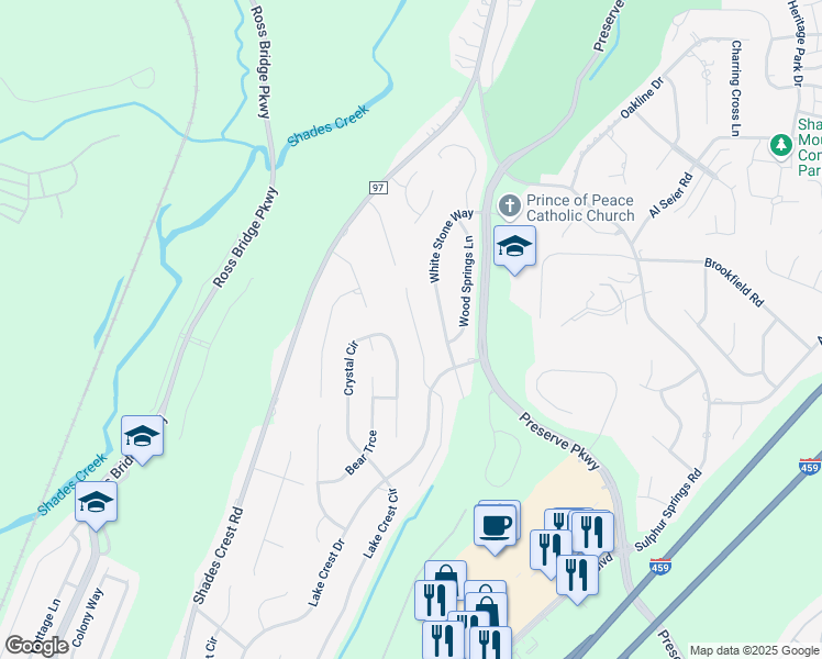 map of restaurants, bars, coffee shops, grocery stores, and more near 667 Flag Circle in Birmingham