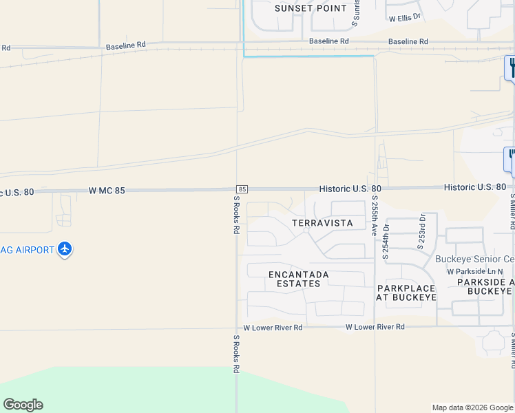 map of restaurants, bars, coffee shops, grocery stores, and more near 25822 West Jackson Avenue in Buckeye