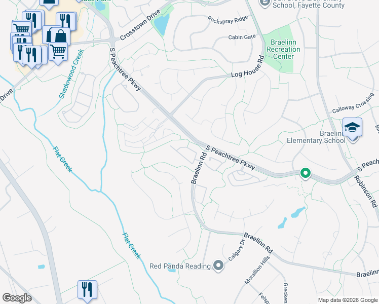 map of restaurants, bars, coffee shops, grocery stores, and more near 113 Masters Drive North in Peachtree City