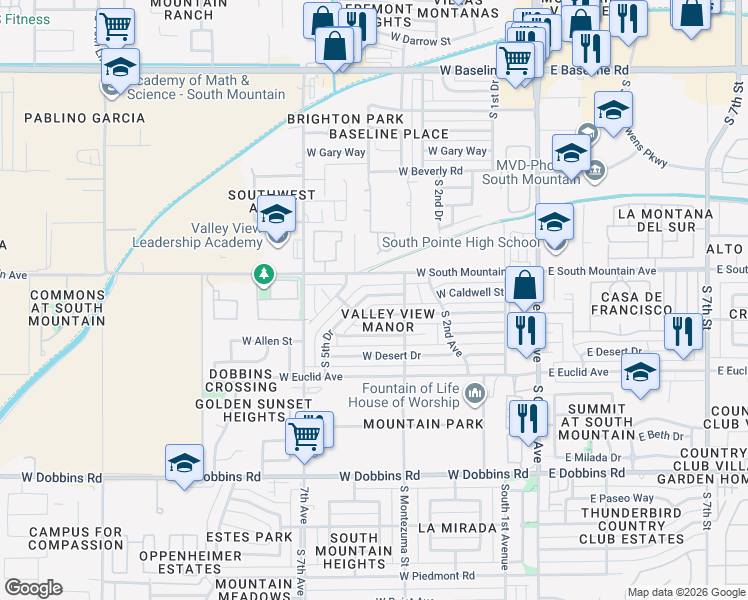 map of restaurants, bars, coffee shops, grocery stores, and more near 324 West Winston Drive in Phoenix
