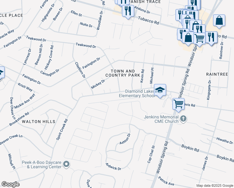 map of restaurants, bars, coffee shops, grocery stores, and more near 2556 Spirit Creek Road in Hephzibah
