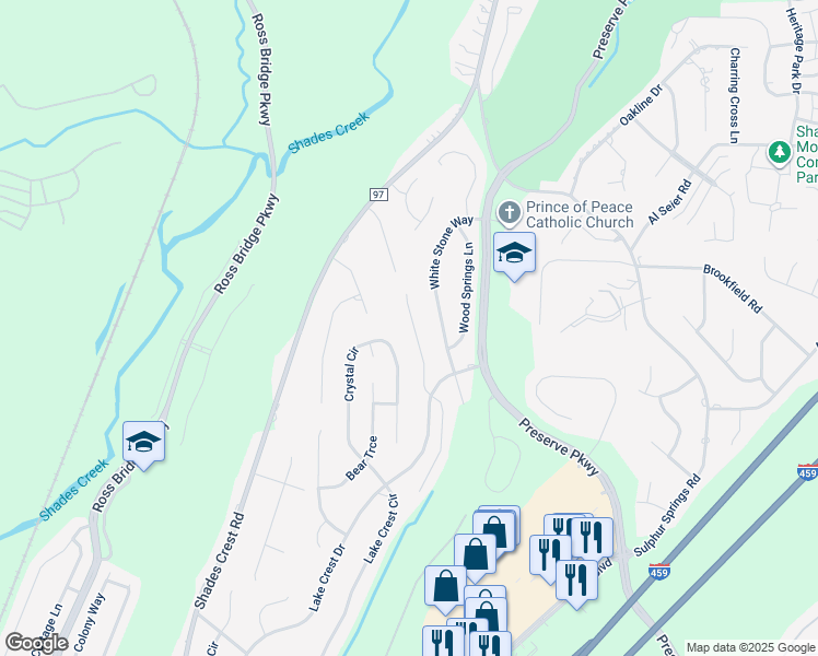 map of restaurants, bars, coffee shops, grocery stores, and more near 655 Flag Circle in Birmingham